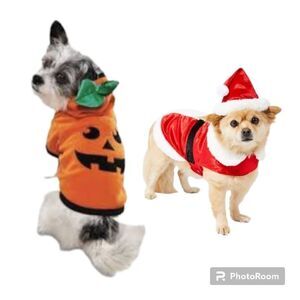 NWT pumpkin and Santa dog costumes